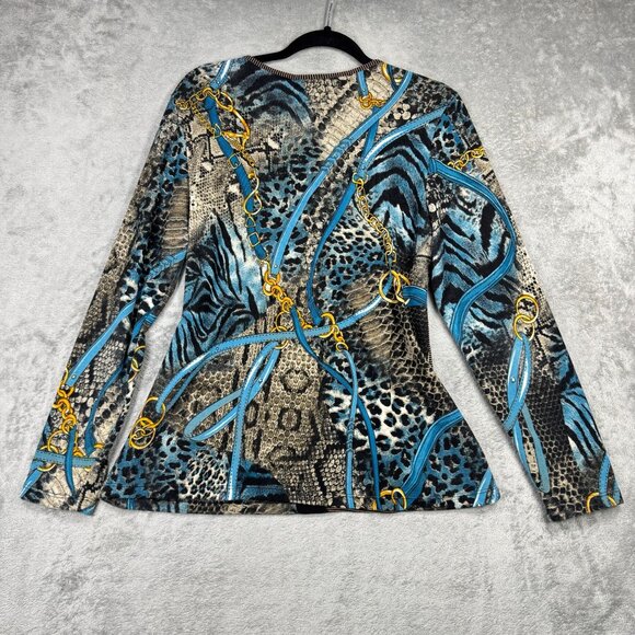 Vintage Equestrian Animal Print Blouse Eclectic Preppy Long Sleeve Y2K Leopard L - Picture 3 of 8